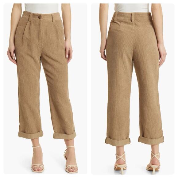 Petal & Pup Women's Tan Talaren Cuffed Corduroy Pleated High Rise Pants Size 12 - Picture 1 of 8
